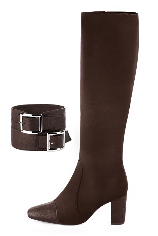Dark brown women's calf bracelets, to wear over boots. Top view - Florence KOOIJMAN